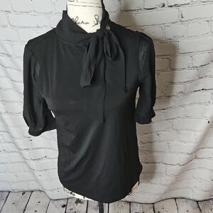 Cable & Gauge Black Tie-Neck Blouse NWT Size XS